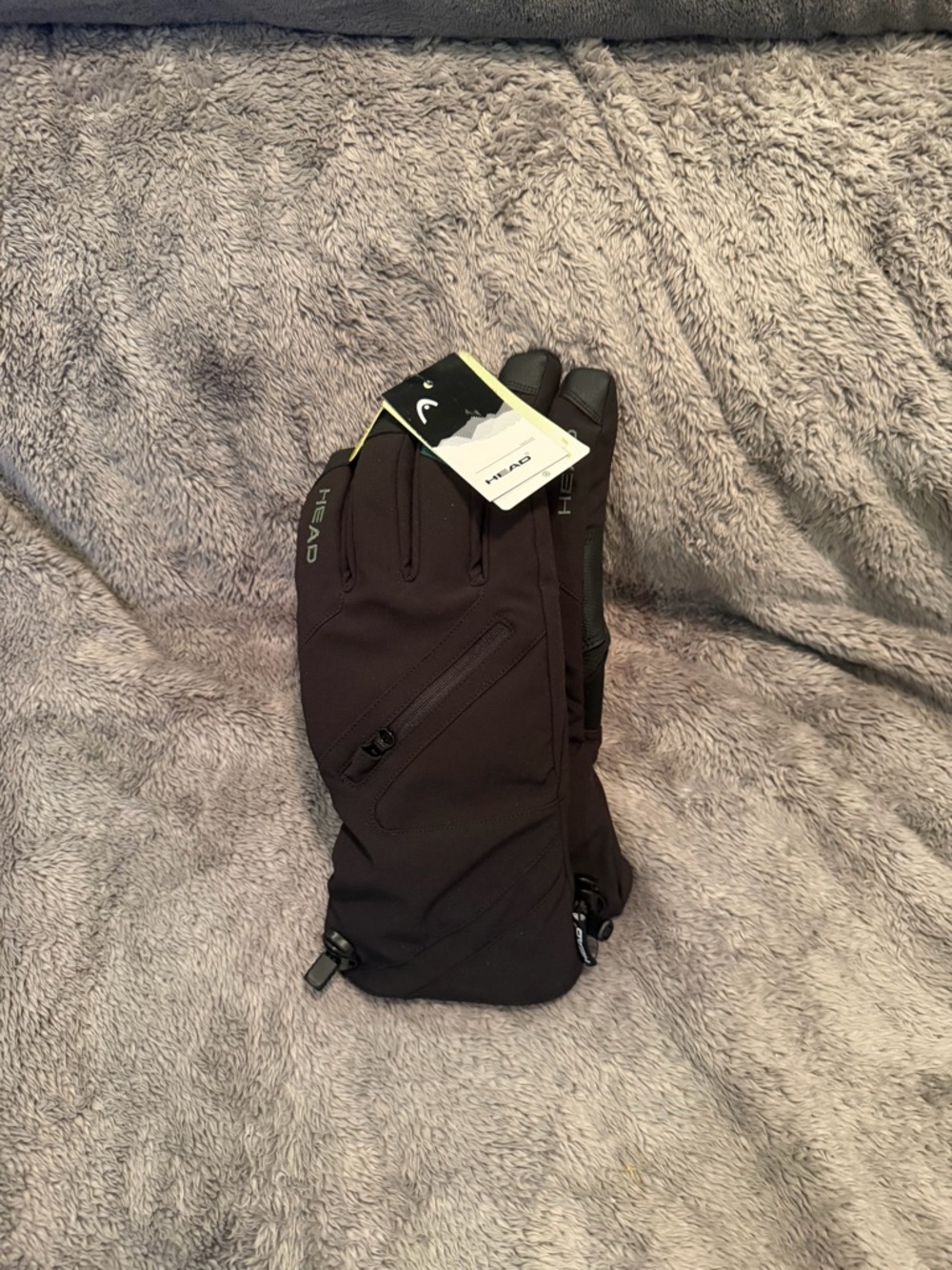 NWT HEAD Black Winter Ski Gloves with Zipper Pocket